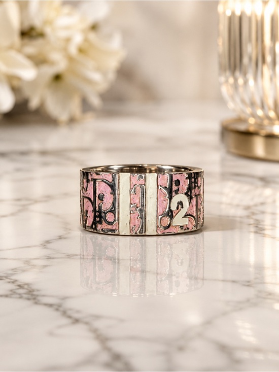 Dior Jewelry - Dior Pink & Silver Trotter Ring Size 7.5 | Dior Monogram Logo Ring | Vintage